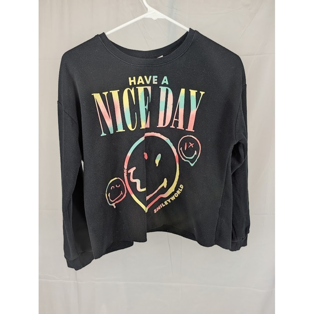 Smiley World Have a Nice Day Black Graphic Sweatshirt, Youth XL 14 - Picture 3 of 10